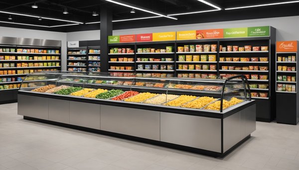 Meuble neutre gondole métallique : solution pratique pour la présentation alimentaire